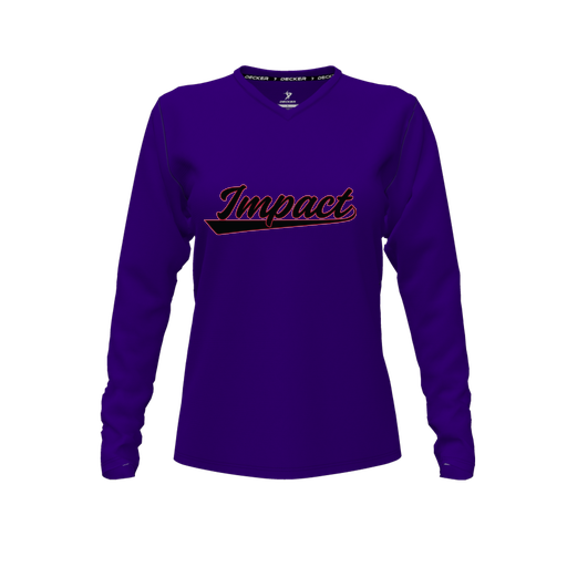 [FTLVPTPP-FYXS-LOGO2] Decker Performance T-Shirt (Female Youth XS, Purple, V Neck, Logo 2, Long Sleeve)